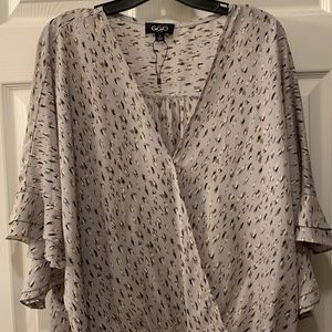 GIGIO/UMGEE OVERSIZED TOP BOHO HI-LO TIE FRONT SZ SM GRAY/BROWN 100% POLY